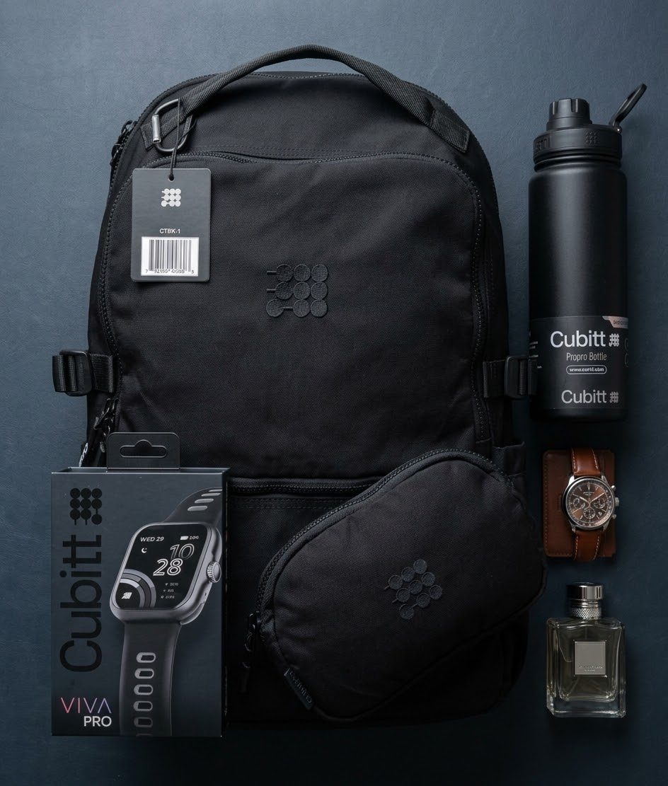 Set técnico Cubitt: mochila, smartwatch Viva Pro, botella térmica y accesorios